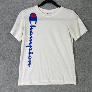 Champion Tee Large White Blue Basic Top Short Sleeves